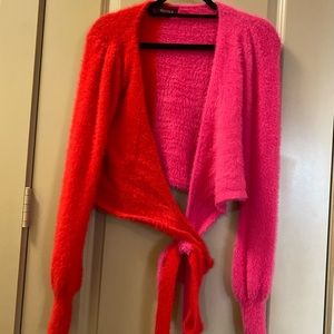 Fuzzy wrap crop sweater